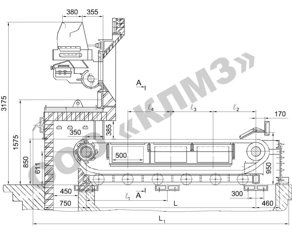 Чертеж топки ТЛЗМ-2 Продольный разрез