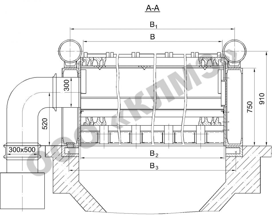 Чертеж топки ТЛЗМ-2 Поперечный разрез (2)