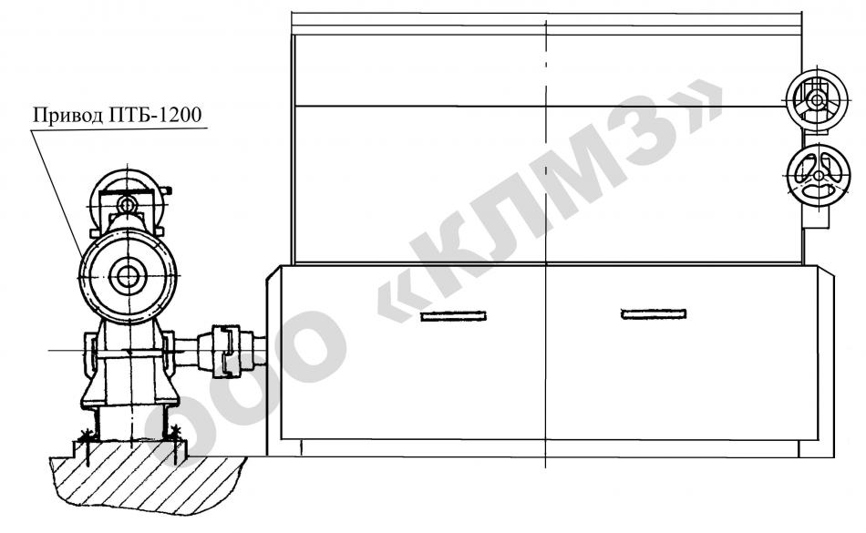 Чертеж топки механической  ТЛП(Щ), ТЛПМ(Щ) Привод ПТБ-1200