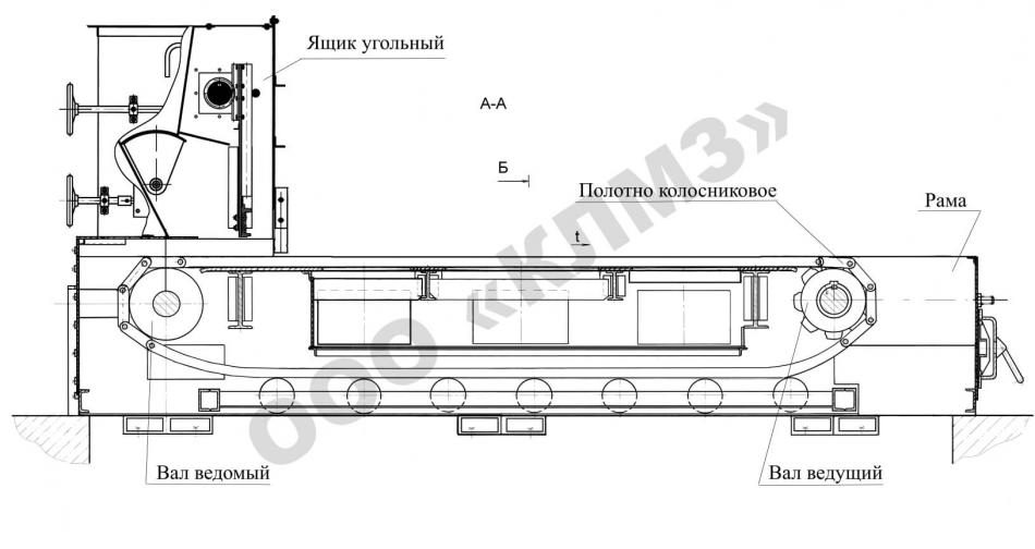 Чертеж топки механической  ТЛПМ(Щ) Вид сбоку