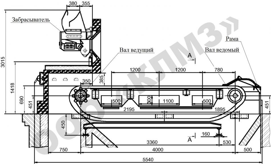 Чертеж топки механические ТЛЗ-2-2,7/4,0 Вид сбоку