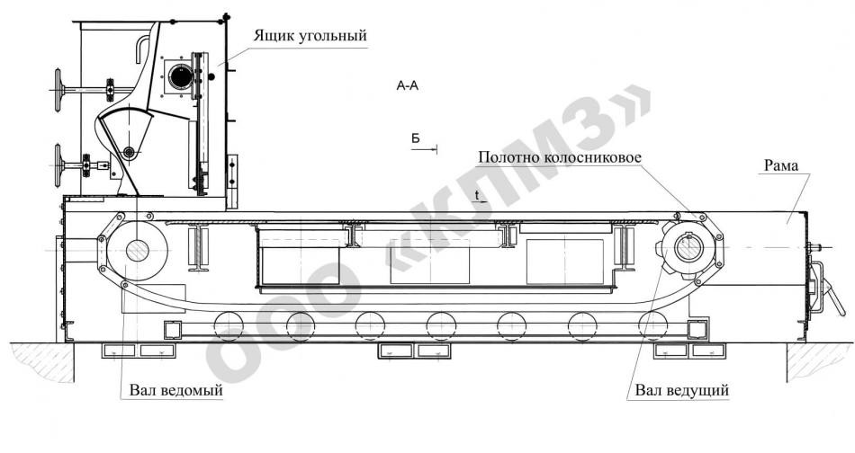 Чертеж топки механической  ТЛПМ(Щ) Вид сбоку